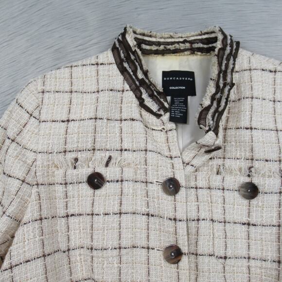 DONCASTER Ruffle Fringe Tweed Jacket Cotton Linen Blend Women’s Size 12 - Picture 3 of 13